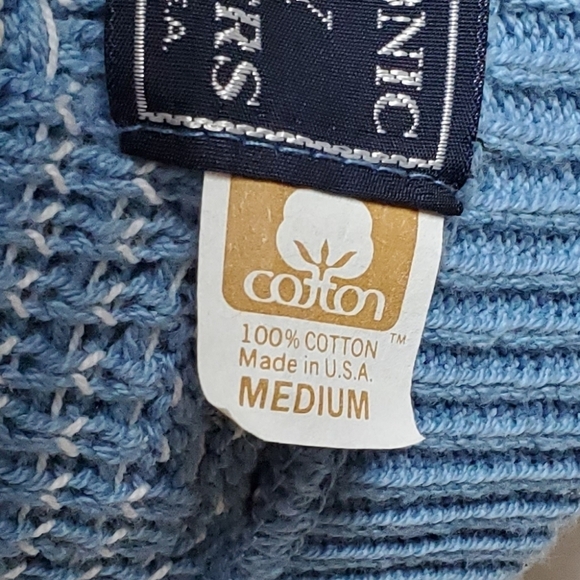 VINTAGE 80s Peconic Bay Traders Sky Blue Knit Geometric Print Crewneck Sweater - Picture 11 of 11